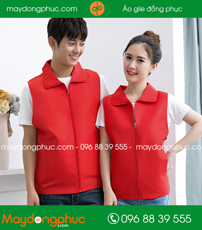 Mẫu áo gile công nhân màu Đỏ